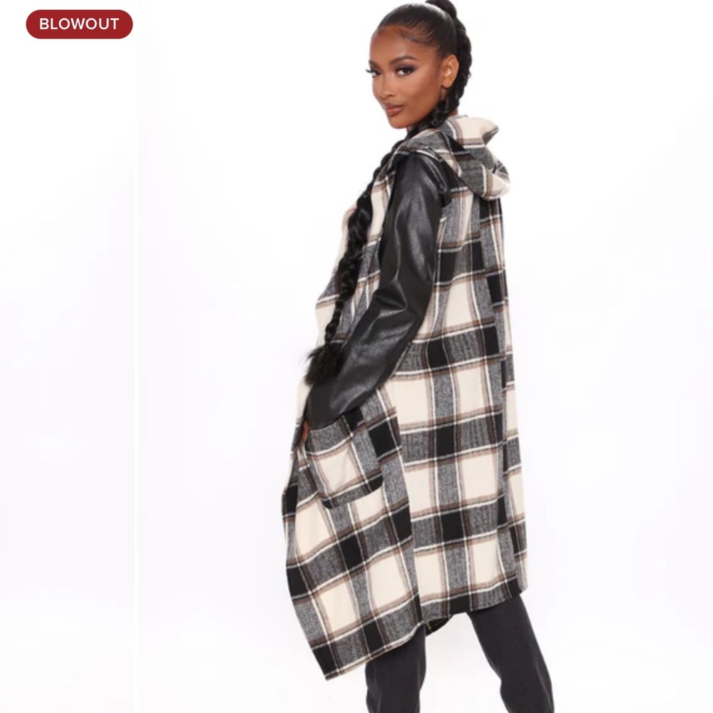 Fashion Nova Plaid Coat with Black and Beige Accents